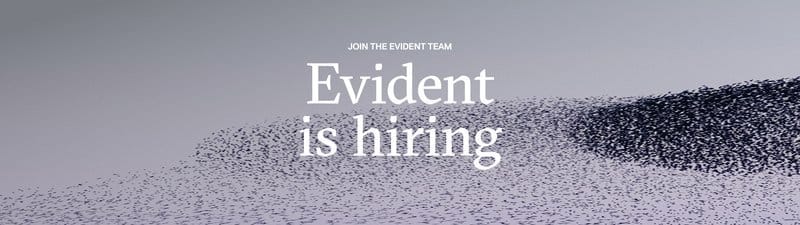 Evident is hiring. Join the Evident team. Flock of birds forming a murmuration in the background.